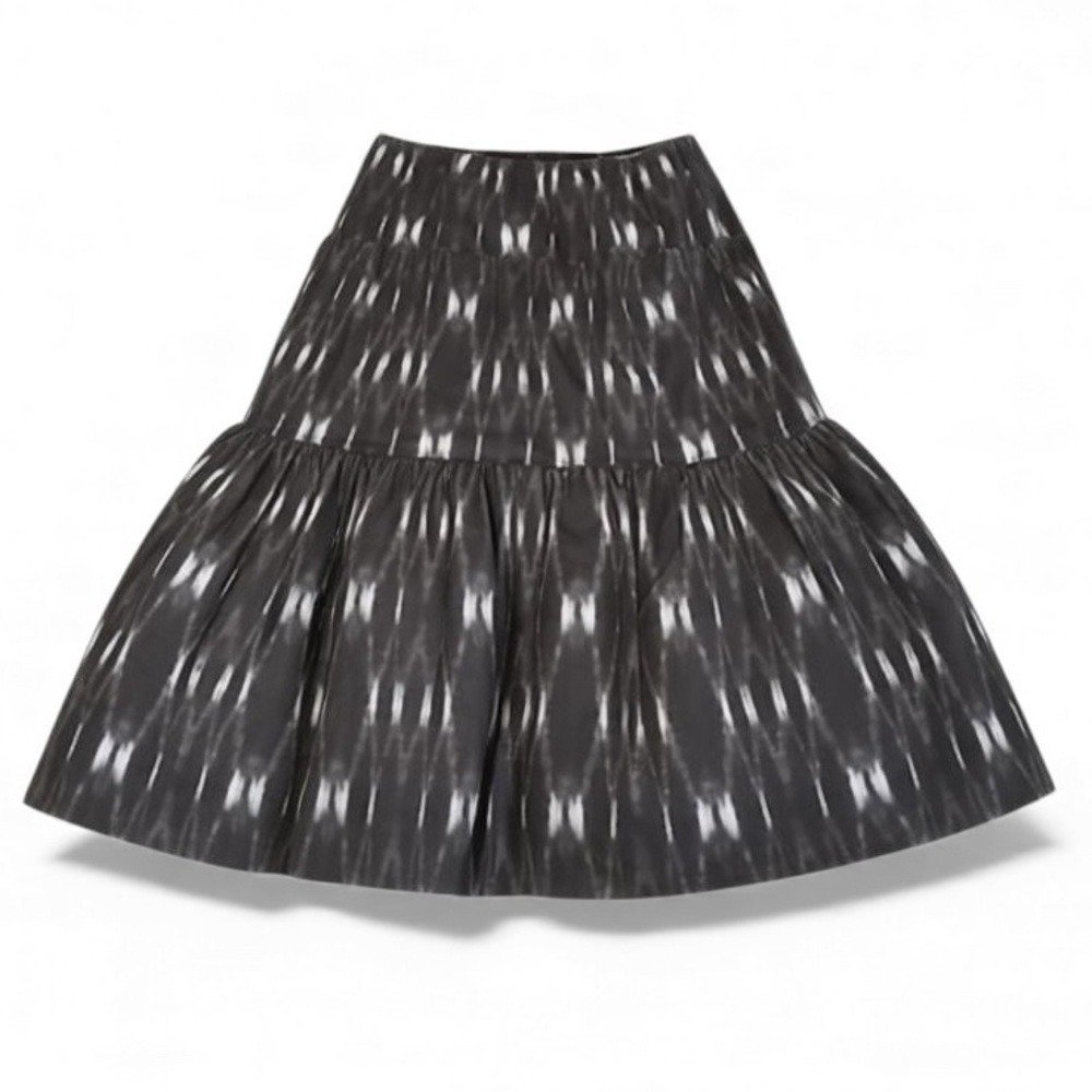 Talbots Petites Black White Ikat Tiered Midi Skirt Cotton Size P Petite